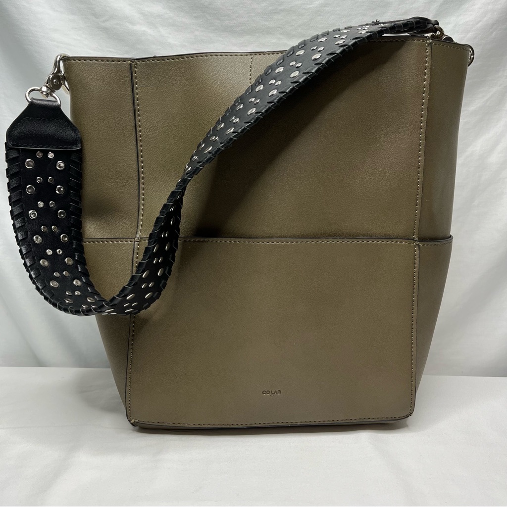 Co Lab Vegan Leather Purse In Taupe/Brown With Black Strap